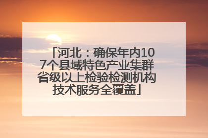 河北：确保年内107个县域特色产业集群省级以上检验检测机构技术服务全覆盖